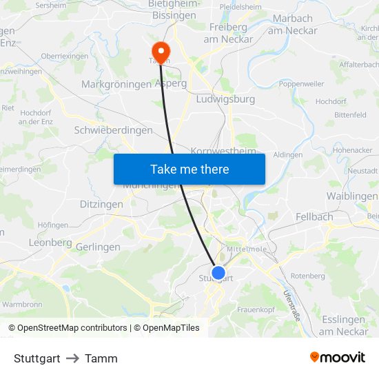 Stuttgart to Tamm map