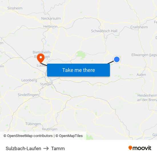 Sulzbach-Laufen to Tamm map