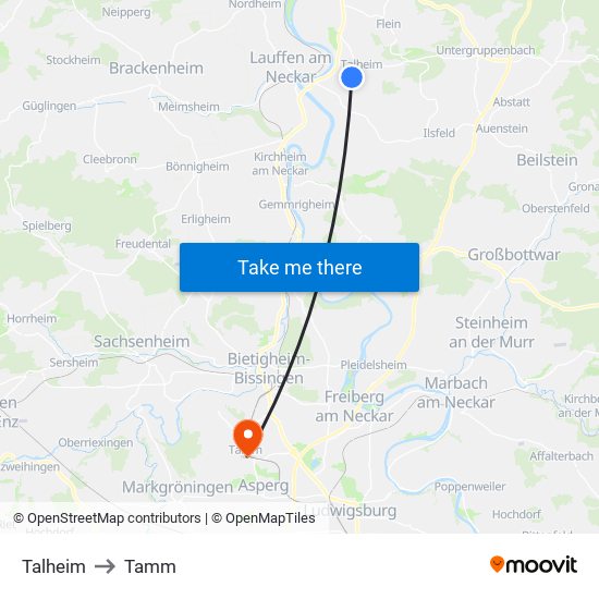 Talheim to Tamm map