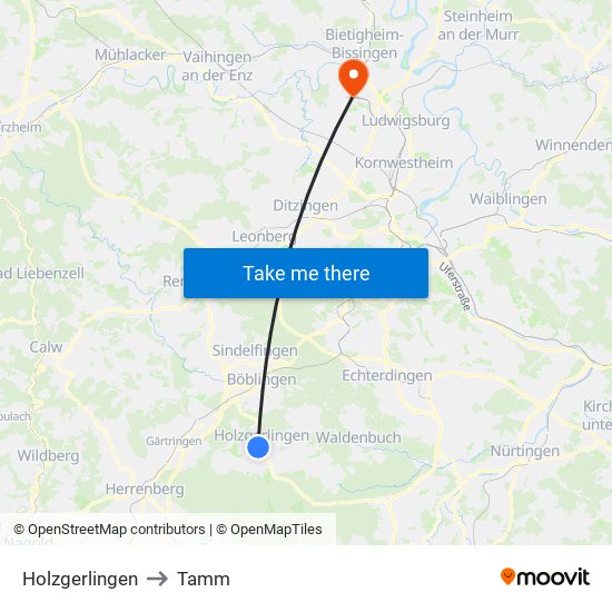 Holzgerlingen to Tamm map