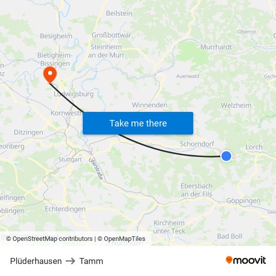 Plüderhausen to Tamm map