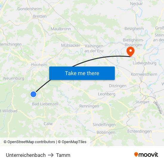 Unterreichenbach to Tamm map
