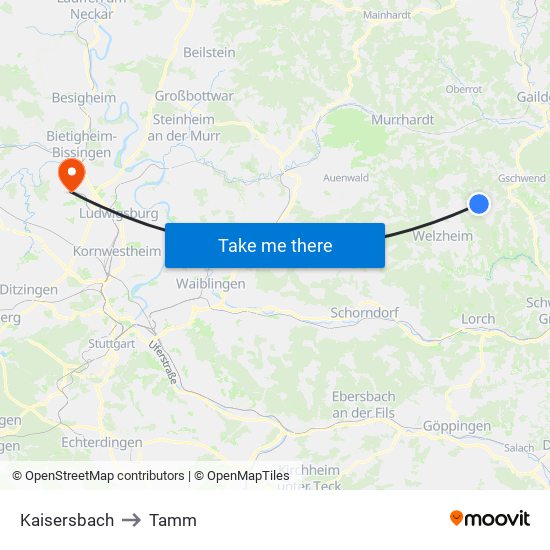 Kaisersbach to Tamm map