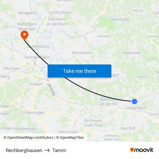 Rechberghausen to Tamm map