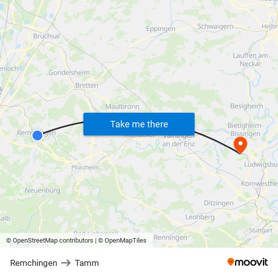 Remchingen to Tamm map
