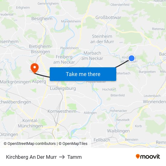 Kirchberg An Der Murr to Tamm map