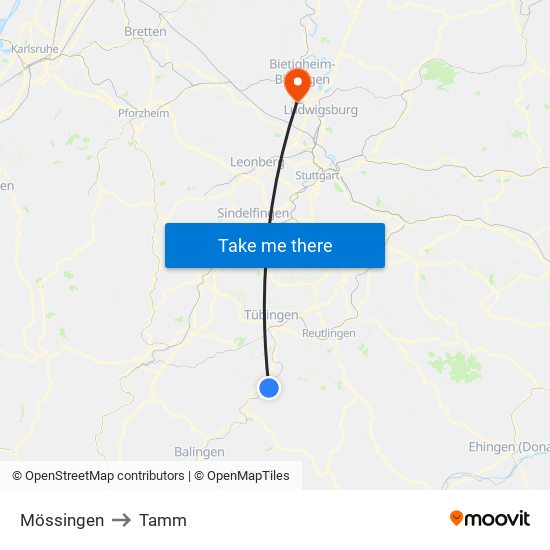 Mössingen to Tamm map