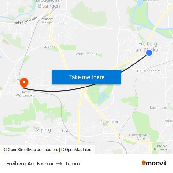 Freiberg Am Neckar to Tamm map