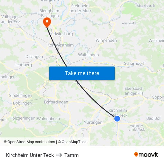 Kirchheim Unter Teck to Tamm map