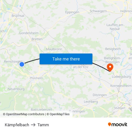 Kämpfelbach to Tamm map