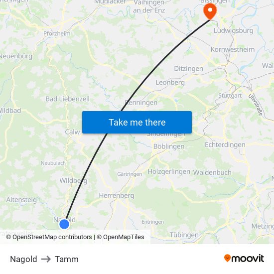 Nagold to Tamm map