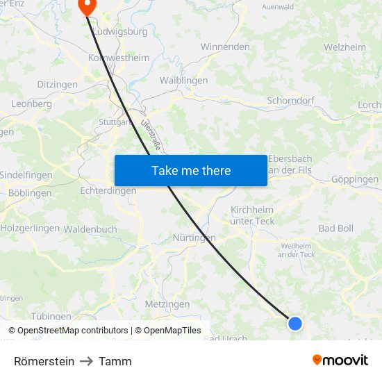 Römerstein to Tamm map