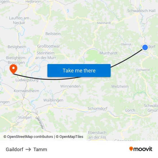 Gaildorf to Tamm map