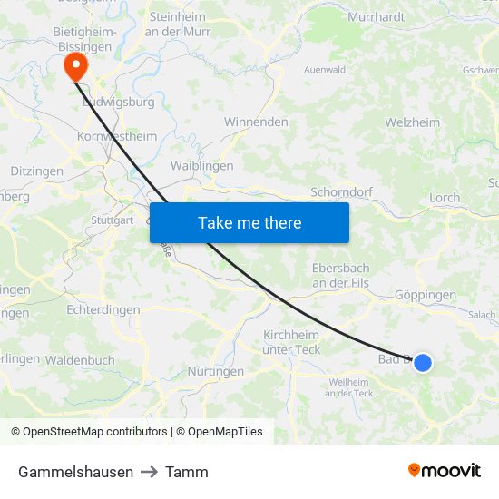 Gammelshausen to Tamm map