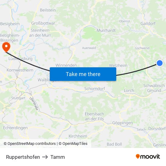 Ruppertshofen to Tamm map