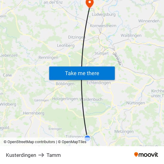 Kusterdingen to Tamm map