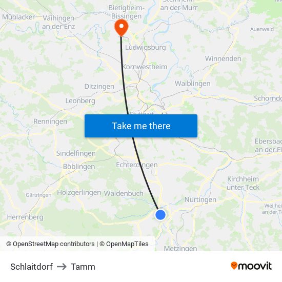 Schlaitdorf to Tamm map