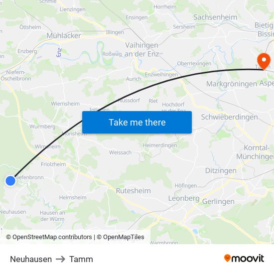 Neuhausen to Tamm map