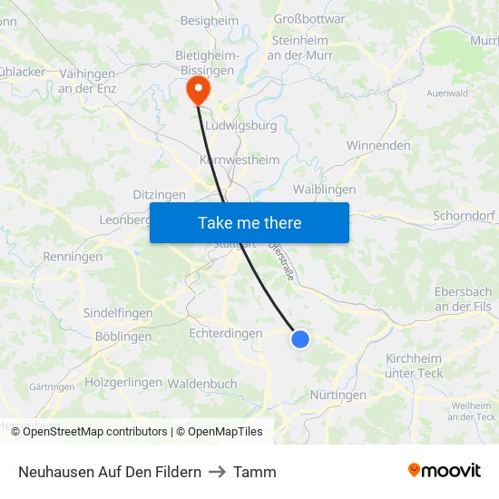 Neuhausen Auf Den Fildern to Tamm map