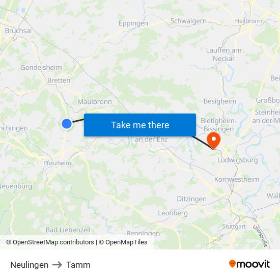 Neulingen to Tamm map