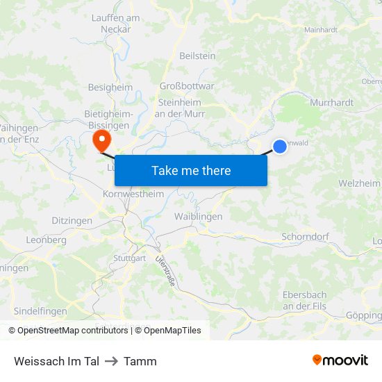 Weissach Im Tal to Tamm map