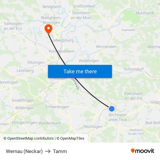 Wernau (Neckar) to Tamm map