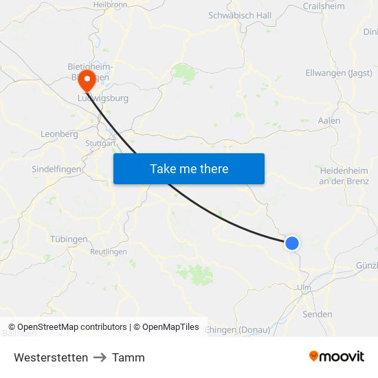 Westerstetten to Tamm map