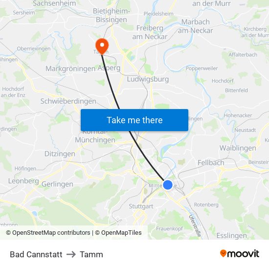 Bad Cannstatt to Tamm map