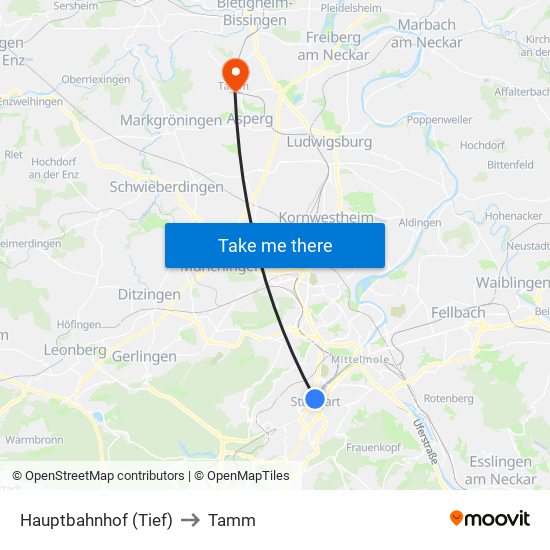 Hauptbahnhof (Tief) to Tamm map