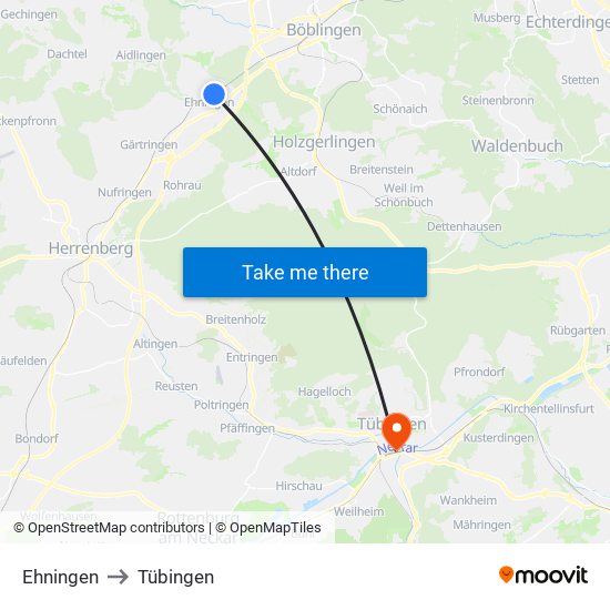 Ehningen to Tübingen map