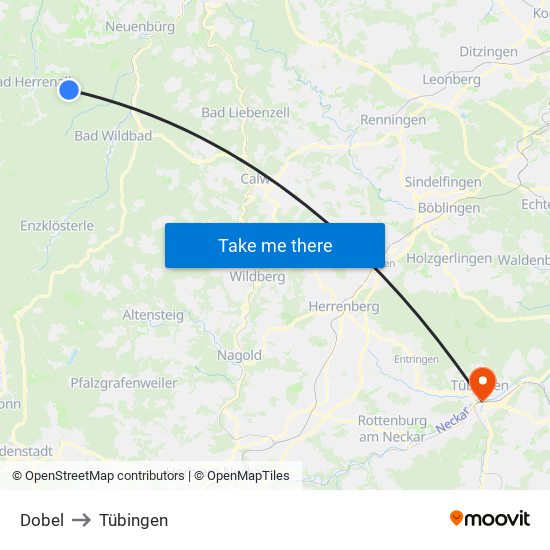 Dobel to Tübingen map