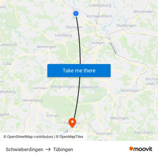 Schwieberdingen to Tübingen map