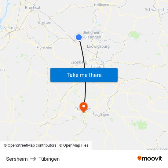 Sersheim to Tübingen map