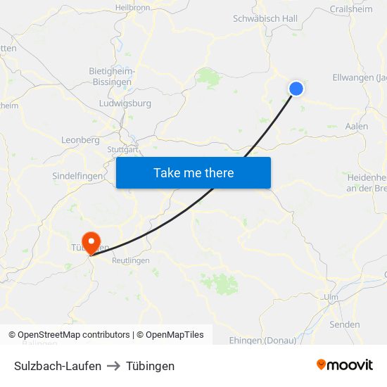 Sulzbach-Laufen to Tübingen map