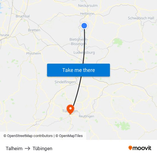 Talheim to Tübingen map