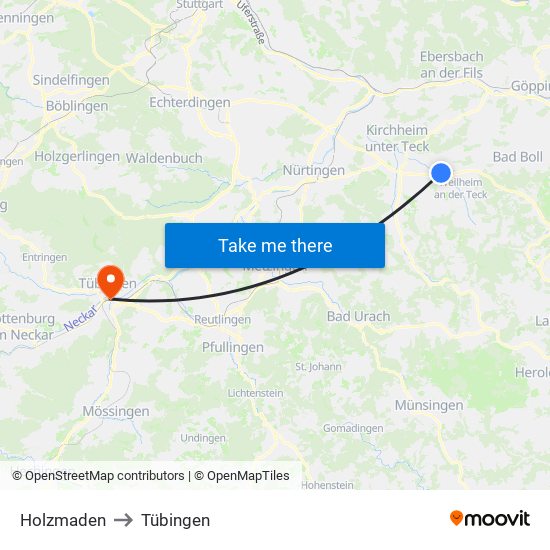 Holzmaden to Tübingen map