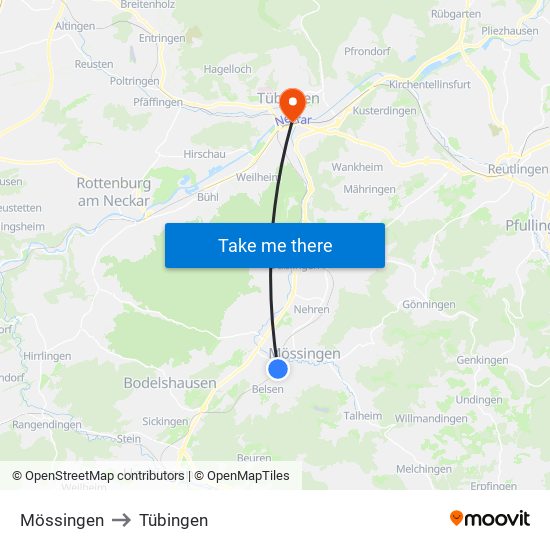 Mössingen to Tübingen map