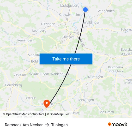 Remseck Am Neckar to Tübingen map