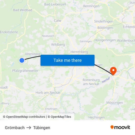 Grömbach to Tübingen map