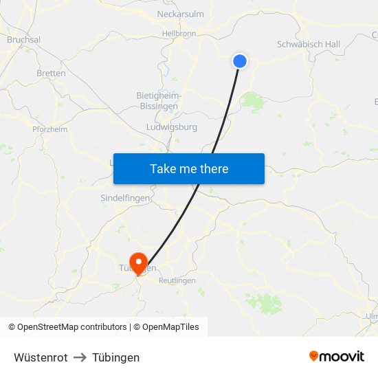 Wüstenrot to Tübingen map