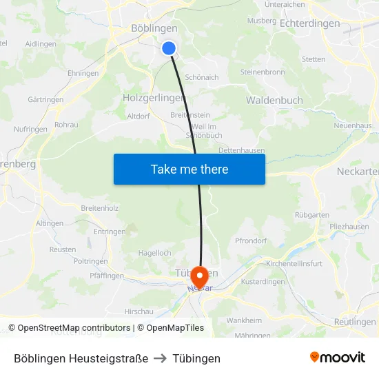 Böblingen Heusteigstraße to Tübingen map