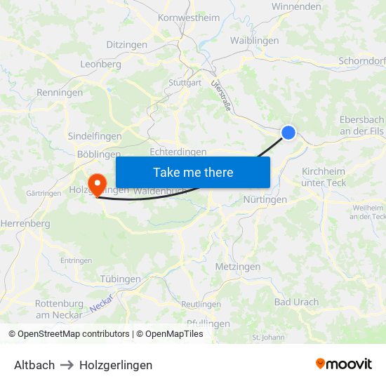 Altbach to Holzgerlingen map