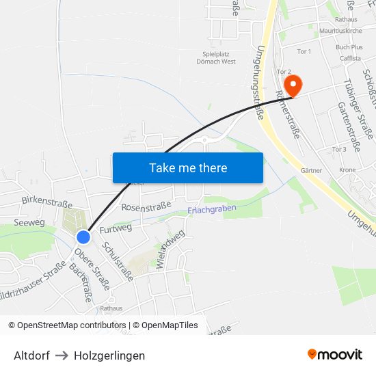 Altdorf to Holzgerlingen map
