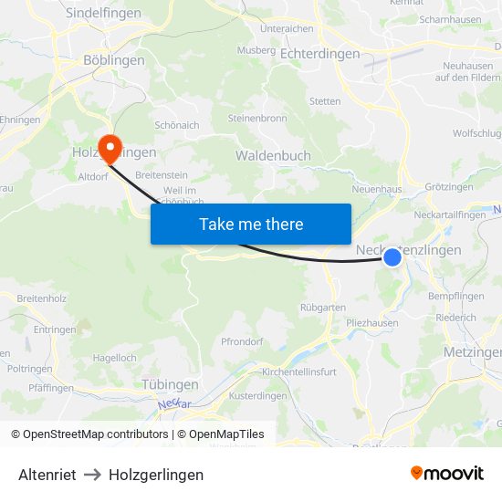 Altenriet to Holzgerlingen map