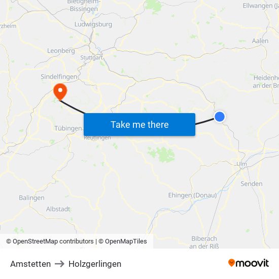 Amstetten to Holzgerlingen map