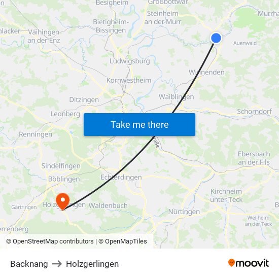 Backnang to Holzgerlingen map