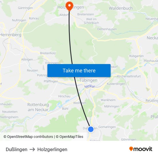 Dußlingen to Holzgerlingen map