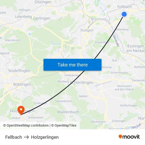 Fellbach to Holzgerlingen map