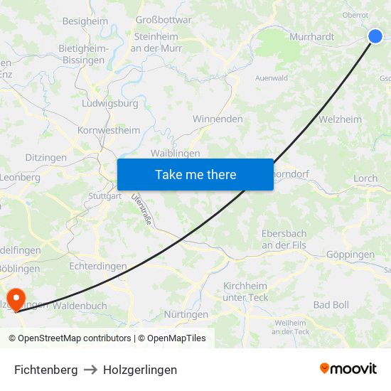 Fichtenberg to Holzgerlingen map