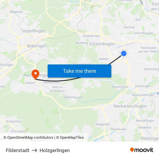 Filderstadt to Holzgerlingen map